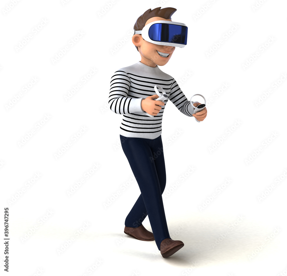 Fun 3D illustration of a cartoon man with a VR helmet Fun 3D illustration of a cartoon man with a VR helmet