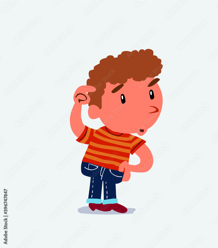funny cartoon character of little boy on jeans doubting funny cartoon character of little boy on jeans doubting