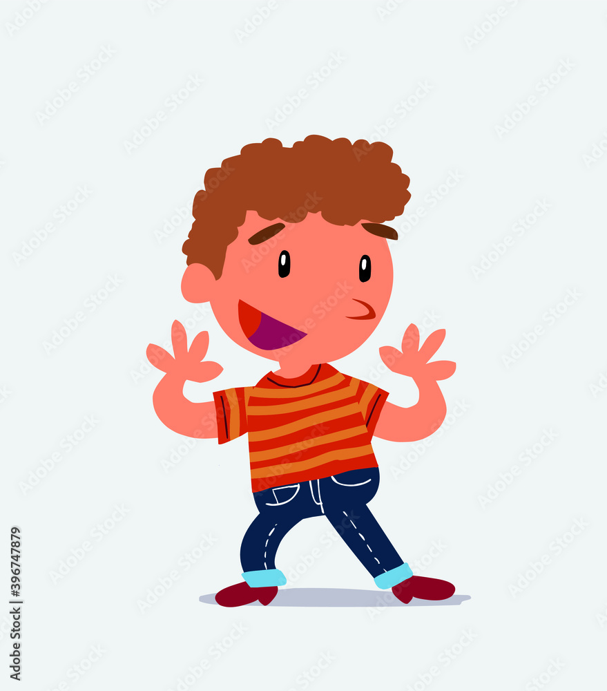 Pleasantly surprised cartoon character of little boy on jeans Pleasantly surprised cartoon character of little boy on jeans