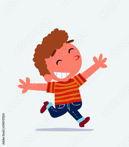 cartoon of little boy on jeans running euphoric