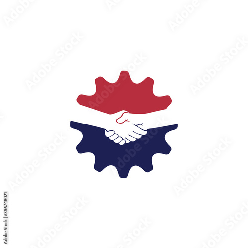 hand shake and gear vector logo template