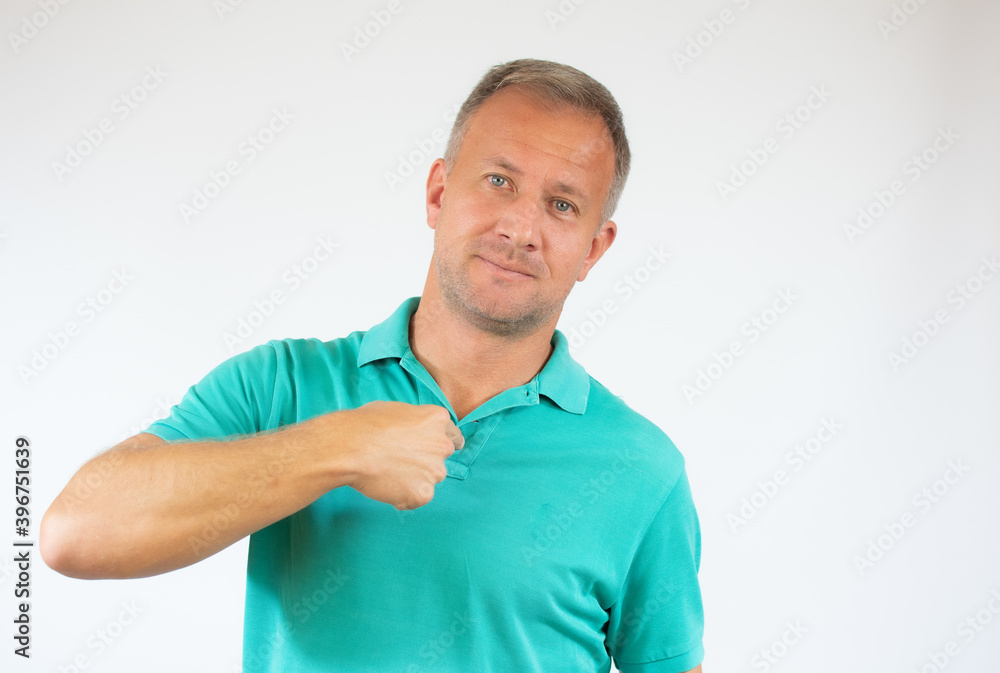Man proud of himself over white background Man proud of himself over white background