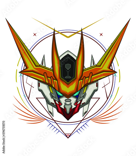 Robot Knight From Future for merchandise, clothing or other with modern sacred geometry background
