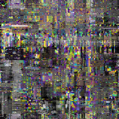Abstract seamless pattern with imitation of a grunge glitch texture with thin lines. Vector image.
