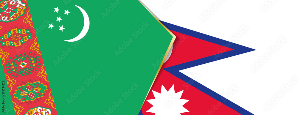 Turkmenistan and Nepal flags, two vector flags. Turkmenistan and Nepal flags, two vector flags.