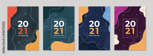 Set of abstract creative universal cover templates. Special new year 2021 invitaion card.