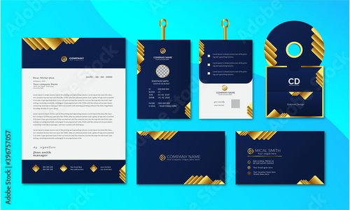 Corporate Luxury Stationary design template, Elegant Business Stationery Set, Template for business, corporate identity A4 letter, visiting card, Modern stationary, Editable Vector, Realistic golden C