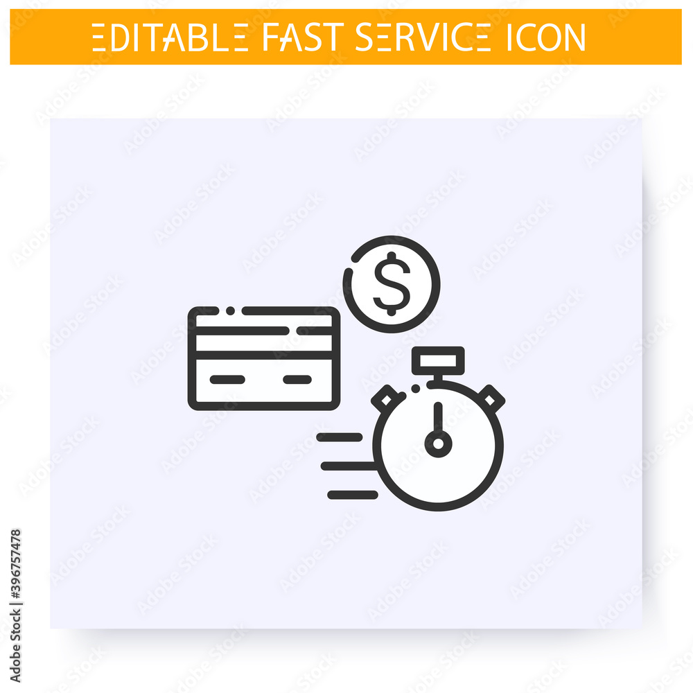 Fast payment line icon. Payment card. Express banking. Quick services, short term, rapid work, time management concept. Isolated vector illustration. Editable stroke Fast payment line icon. Payment card. Express banking. Quick services, short term, rapid work, time management concept. Isolated vector illustration. Editable stroke