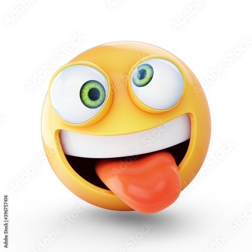 3D Rendering crazy emoji isolated on white background