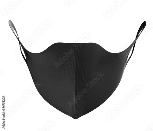 Black Face Mask Mockup front top view, dark dust mask 3d rendering isolated on white background