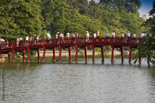 Huc bridge to the Tran Quoc Pagoda, Hanoi, Vietnam, Asia photo