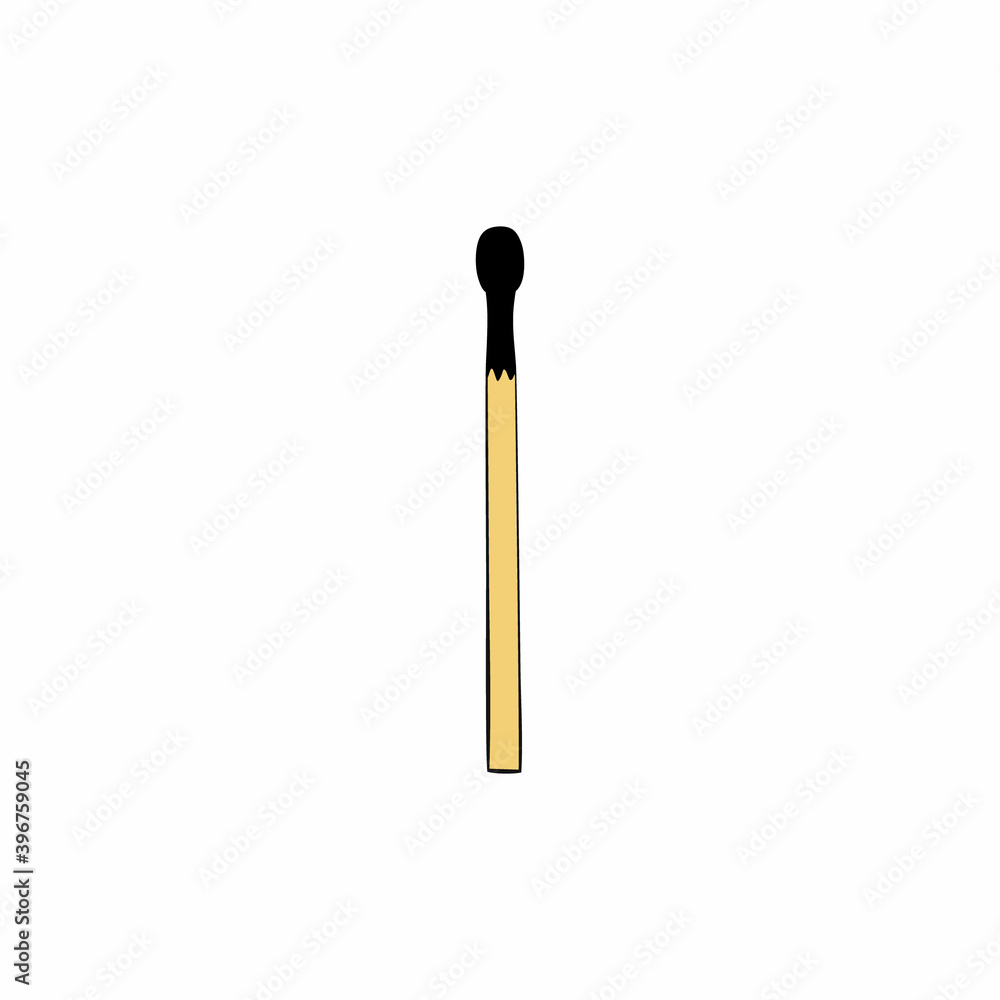 A burnt match with a black head isolated on a white background. Vector Doodle illustration. A burnt match with a black head isolated on a white background. Vector Doodle illustration.