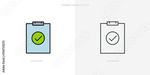 Checklist, confirmation clipboard icon for your website, logo, app, UI, product print. Checklist confirmation concept flat Silhouette vector illustration icon. Editable stroke icons set