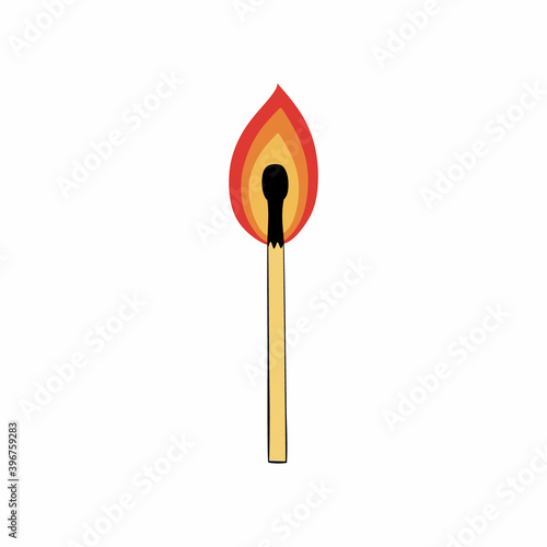 A burning match isolated on a white background. Vector illustration on the theme of fires.