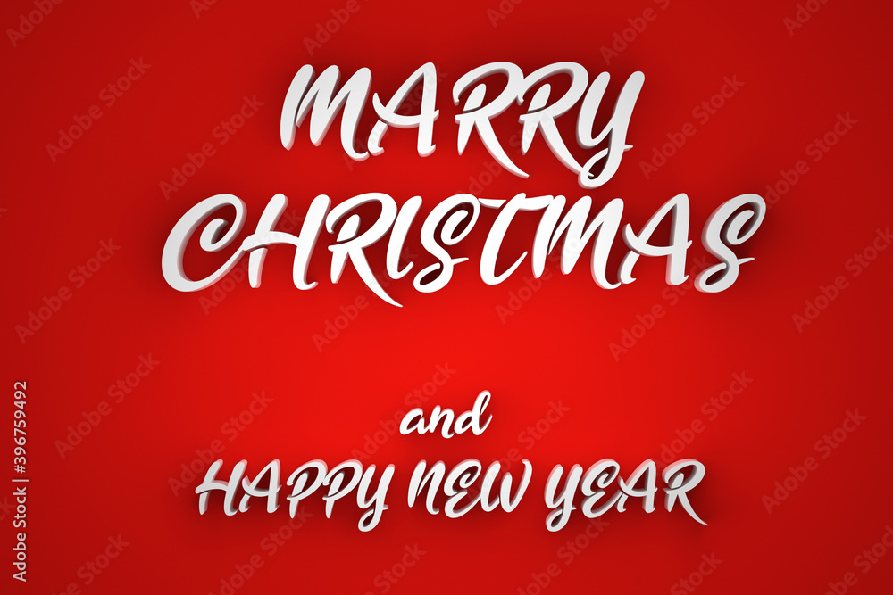 Text Marry Christmas and Happy New Year on red background