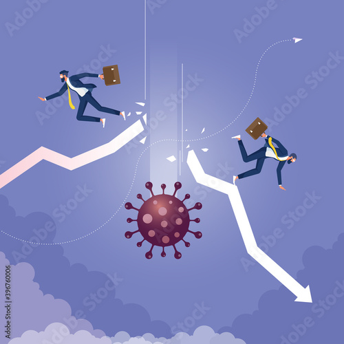 Coronavirus hits stock market down-Business concept vector, Stock market crash, Coronavirus economy impacts with virus hit the stock market