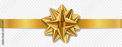 Gold bow isolated on transparent background.	