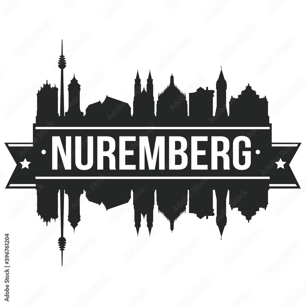 Nuremberg Germany Europe Skyline Silhouette Design City Vector Art Famous Buildings Stamp Stencil.