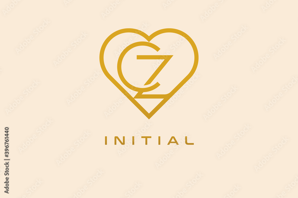 Abstract initials C and Z logo, gold colour line style heart and letter combination, usable for brand, card and invitation, logo design template element,vector illustration Abstract initials C and Z logo, gold colour line style heart and letter combination, usable for brand, card and invitation, logo design template element,vector illustration