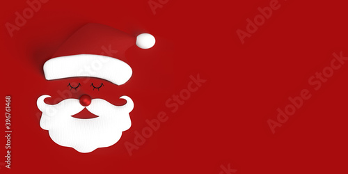 Cute cartoon Santa Claus with red nose on red background photo