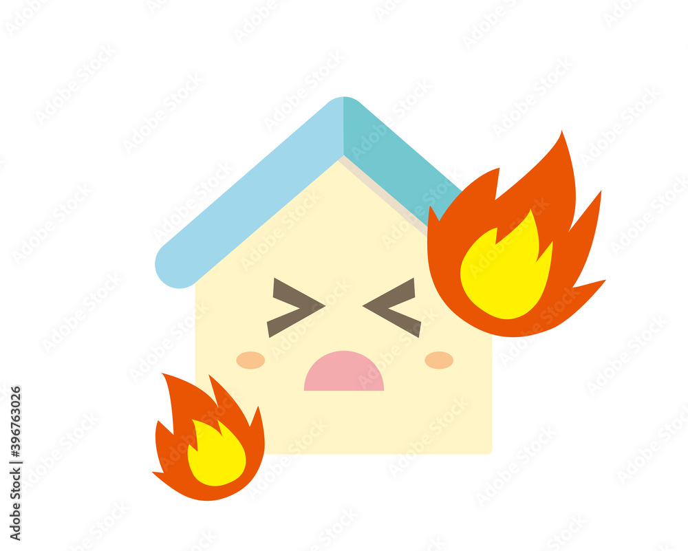 Vector illustration of a house character. House . Home insurance. fire Vector illustration of a house character. House . Home insurance. fire