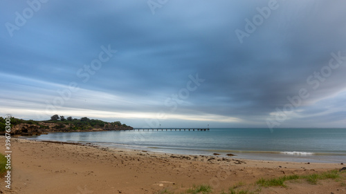 Wild weather and storm clouds above the Robe jetty located in South Australia on November 11th 2020