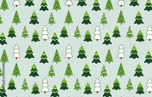 vector pattern with many different Christmas trees. Christmas trees of different colors and different shapes in a pattern.