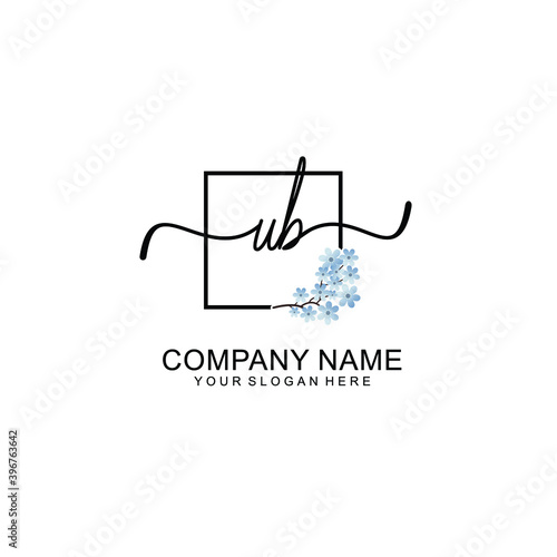 Initial UB Handwriting, Wedding Monogram Logo Design, Modern Minimalistic and Floral templates for Invitation cards