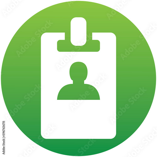 Web icon in green circle. Business; blank id cards with clasp (badge) isolatedon white background