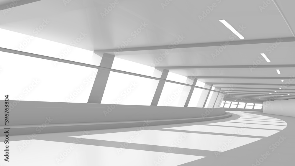 Long tunnel with columns in white and shadow. Empty white interior background. Room with ceiling illumination and striped pattern of shadows and lights, 3d rendering isolated with clipping Path. Long tunnel with columns in white and shadow. Empty white interior background. Room with ceiling illumination and striped pattern of shadows and lights, 3d rendering isolated with clipping Path.