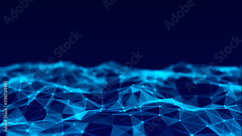Digital dynamic wave. Abstract futuristic background with dots and lines. Big data visualization. 3D rendering.