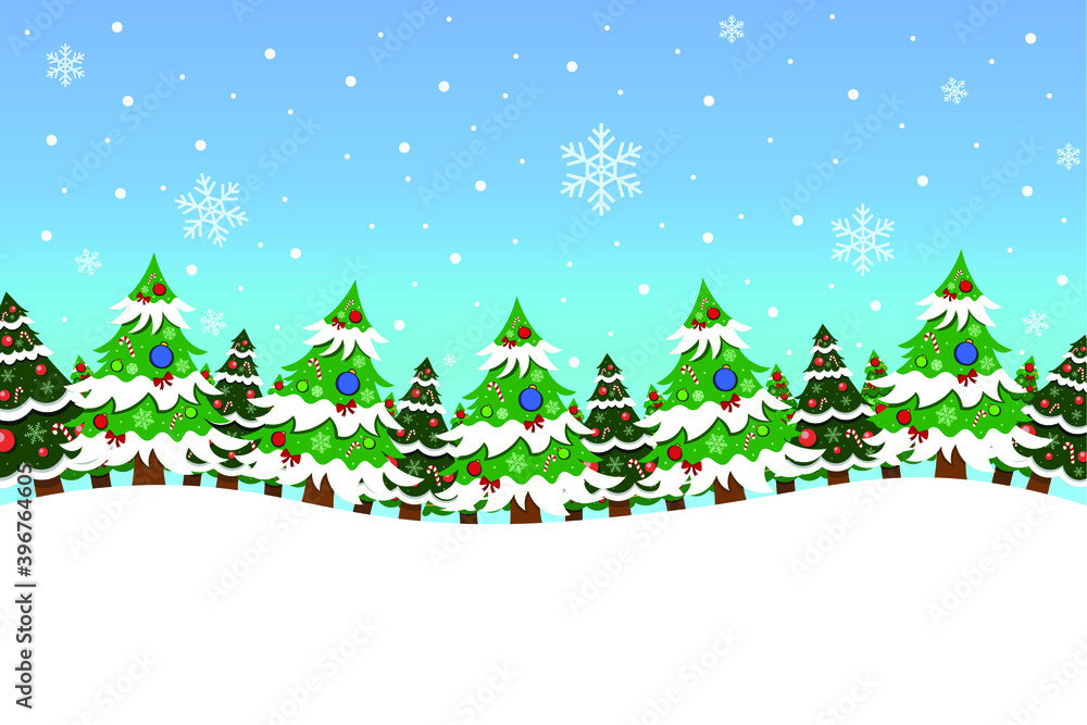 Christmas and New Year background with winter landscape.For posters, Banners,Christmas card.Vector illustration