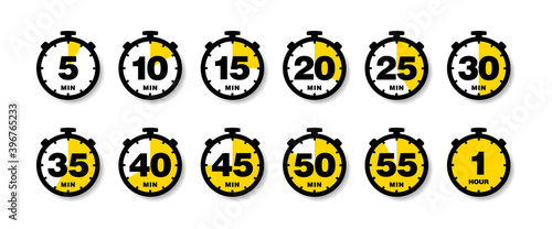 Set of simple timers. Countdown Timer vector icons set. Stopwatch icons set in flat style, digital timer.