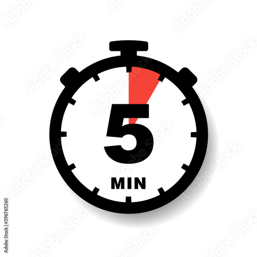 Five minutes on analog clock flat style design vector illustration icon sign isolated on white background. Analogue wall clock 5 minutes time management business concept