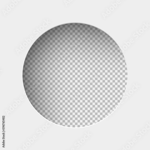 Vector realistic illustration of white paper with shadow, round shaped hole on transparent background with frame for text or photo photo