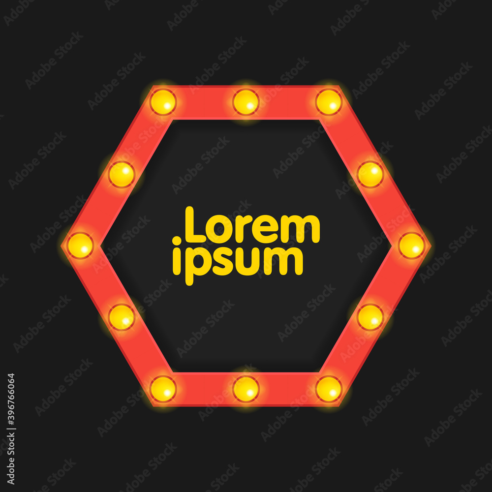 Hexagon shining retro light billboard. Hexagon shining retro light billboard.