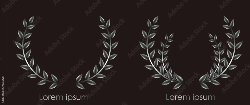 Laurel wreath logo design. Reflective silver color. Place for text. Vector