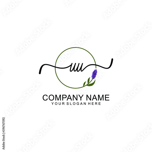 Initial UU Handwriting, Wedding Monogram Logo Design, Modern Minimalistic and Floral templates for Invitation cards