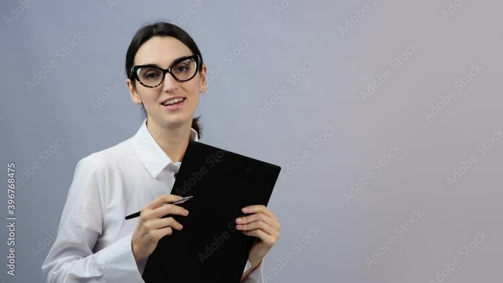 Woman project manager Holds Meeting Shows look a camera. Woman project manager Holds Meeting Shows look a camera.