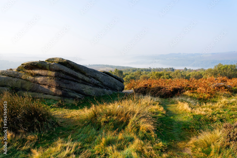 A misty autumn morning among the bracken and boulders of Surprise View. A misty autumn morning among the bracken and boulders of Surprise View.
