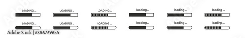 Load bar set. Loading download progress isolated black icons. Vector