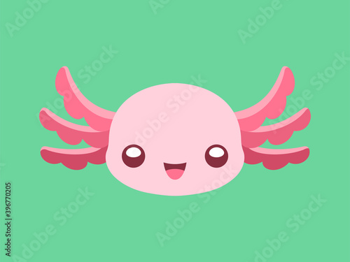 Happy axolotl head vector illustration. Cute underwater aquatic animal design for kids, pattern, print, etc. Simple flat style clip art.