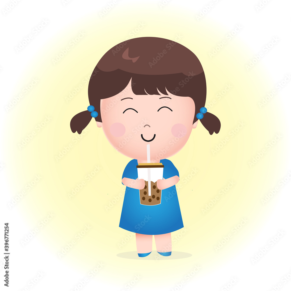 Cute Girl Cartoon Drink Ice Boba. Cute Girl Cartoon Drink Ice Boba.