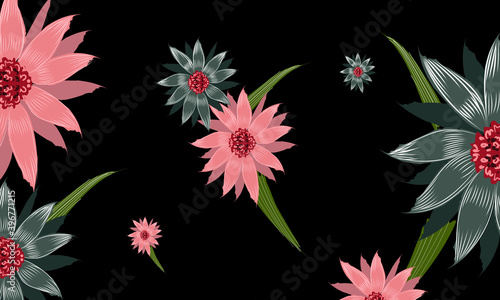 Composition of flowers with multiple long and thin petals