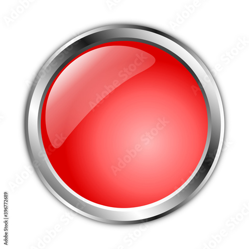 drawing of a 3d red button with a silver border