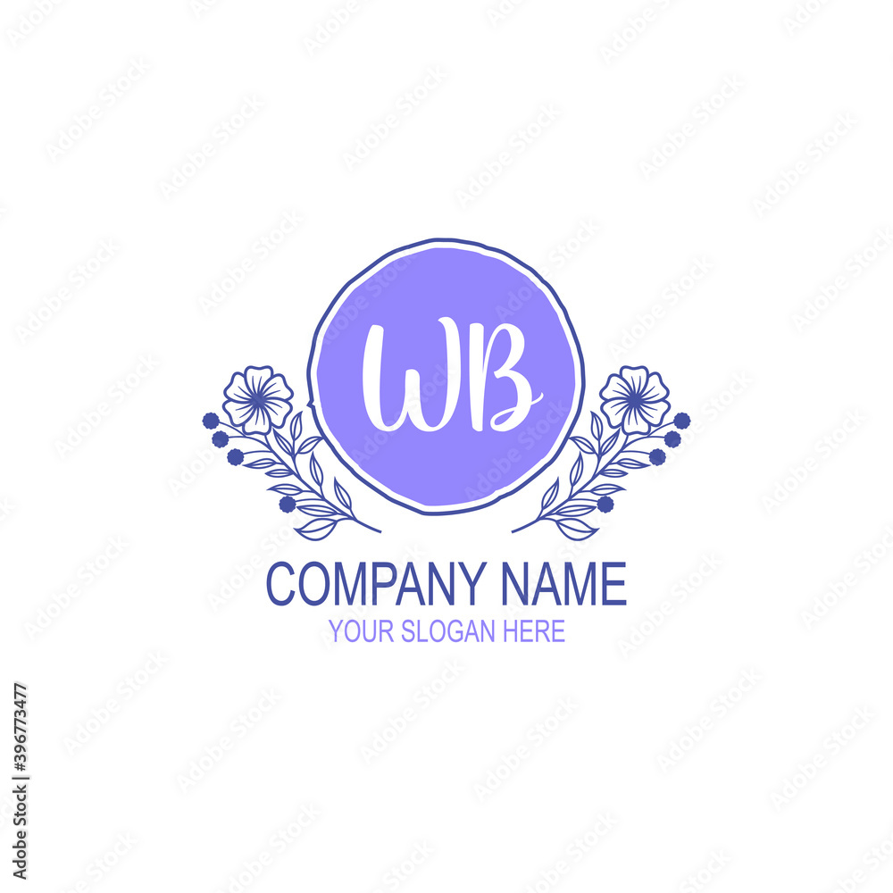 Initial WB Handwriting, Wedding Monogram Logo Design, Modern Minimalistic and Floral templates for Invitation cards