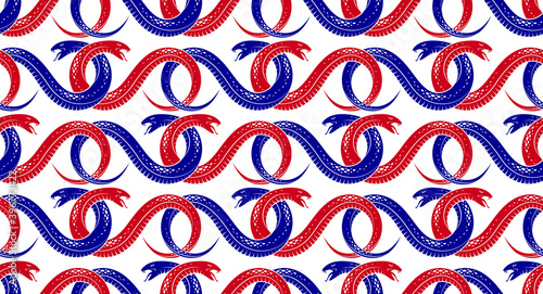 Snakes seamless background, vector dangerous venom serpents pattern, vintage style drawing tiling endless wallpaper.