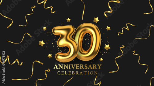 30th Anniversary celebration. Number in the form of golden balloons.