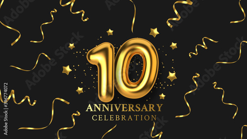 10th Anniversary celebration. Number in the form of golden balloons. 