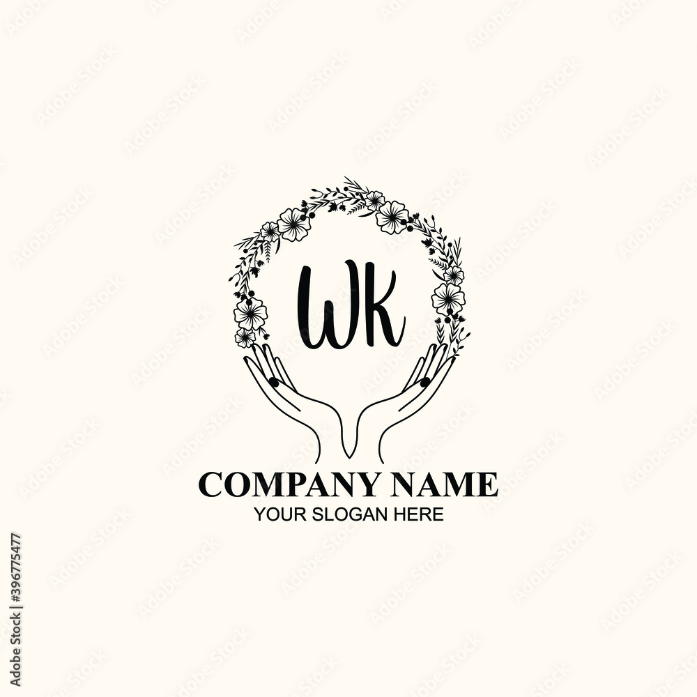 Initial WK Handwriting, Wedding Monogram Logo Design, Modern Minimalistic and Floral templates for Invitation cards